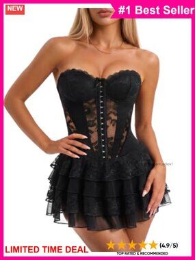 Lace Corset Mini Dress Built-in Shorts Strapless Club Night Out
